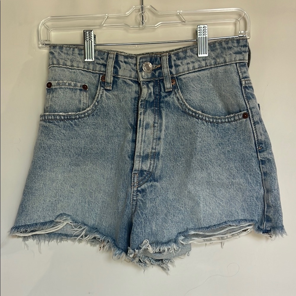 Zara Blue Jean Shorts with Distressed Hem
